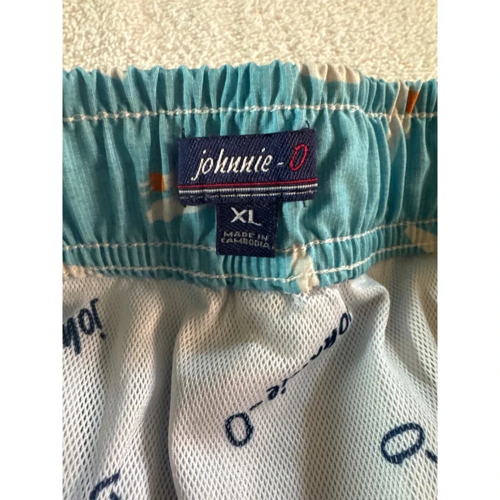 Johnnie-O Mens Surfer Print Swim Trunks Light Blue XL Board Shorts Mesh Lined XL